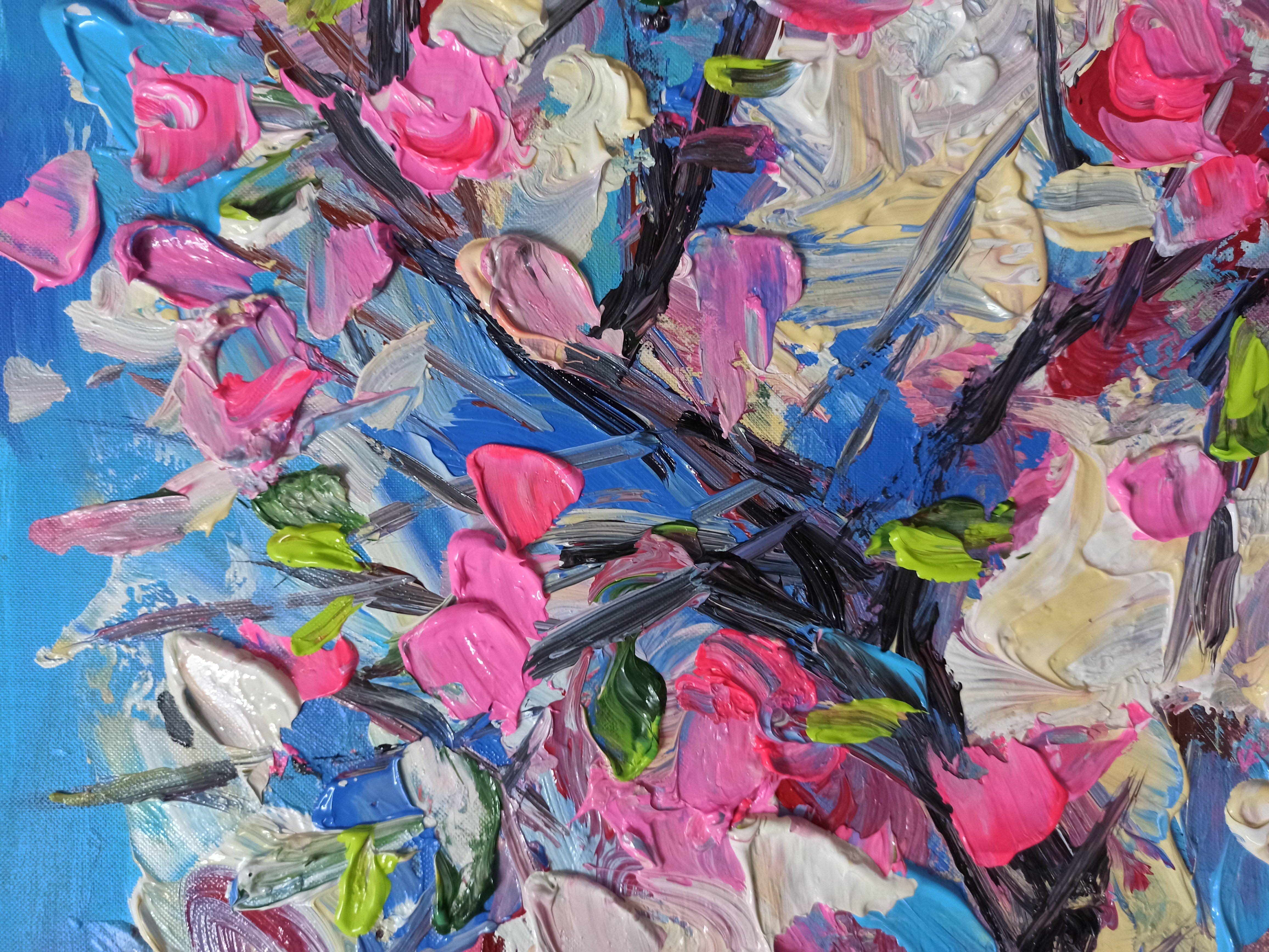 Fleur de pêcher, peinture, acrylique sur toile en vente 2