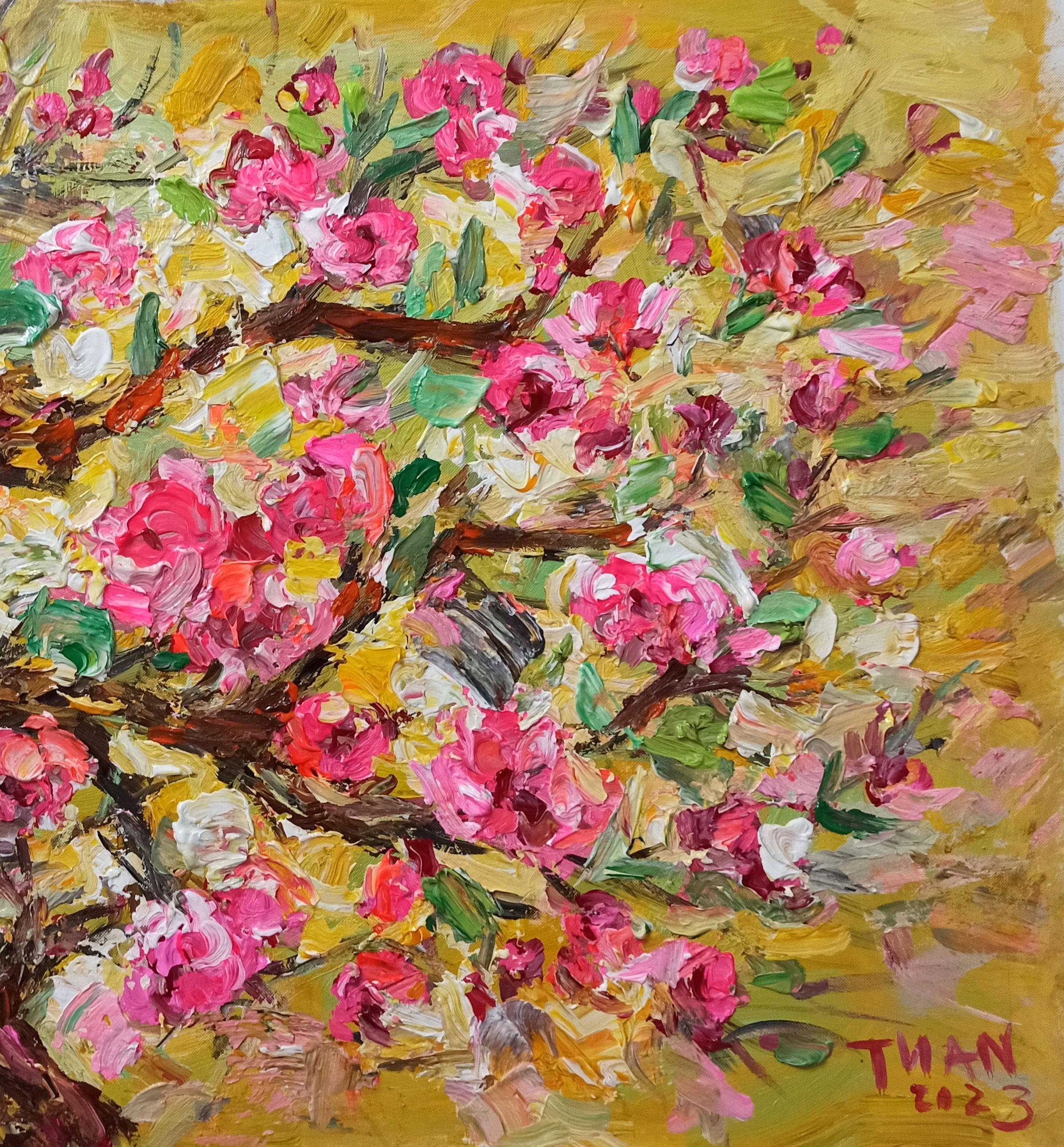 Fleur de pêcher, peinture, acrylique sur toile en vente 2