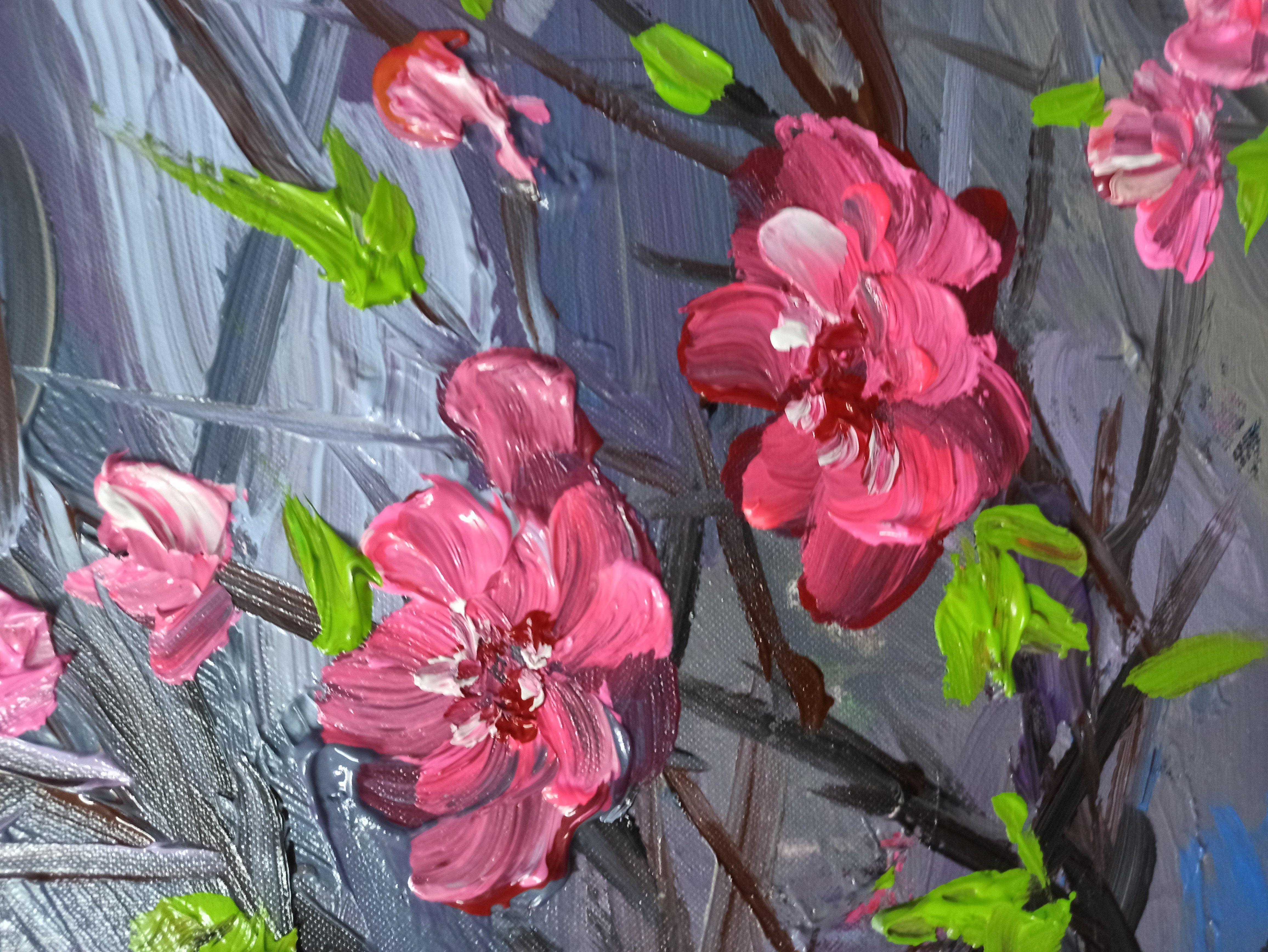 Peach blossom, Painting, Acrylic on Canvas For Sale 4