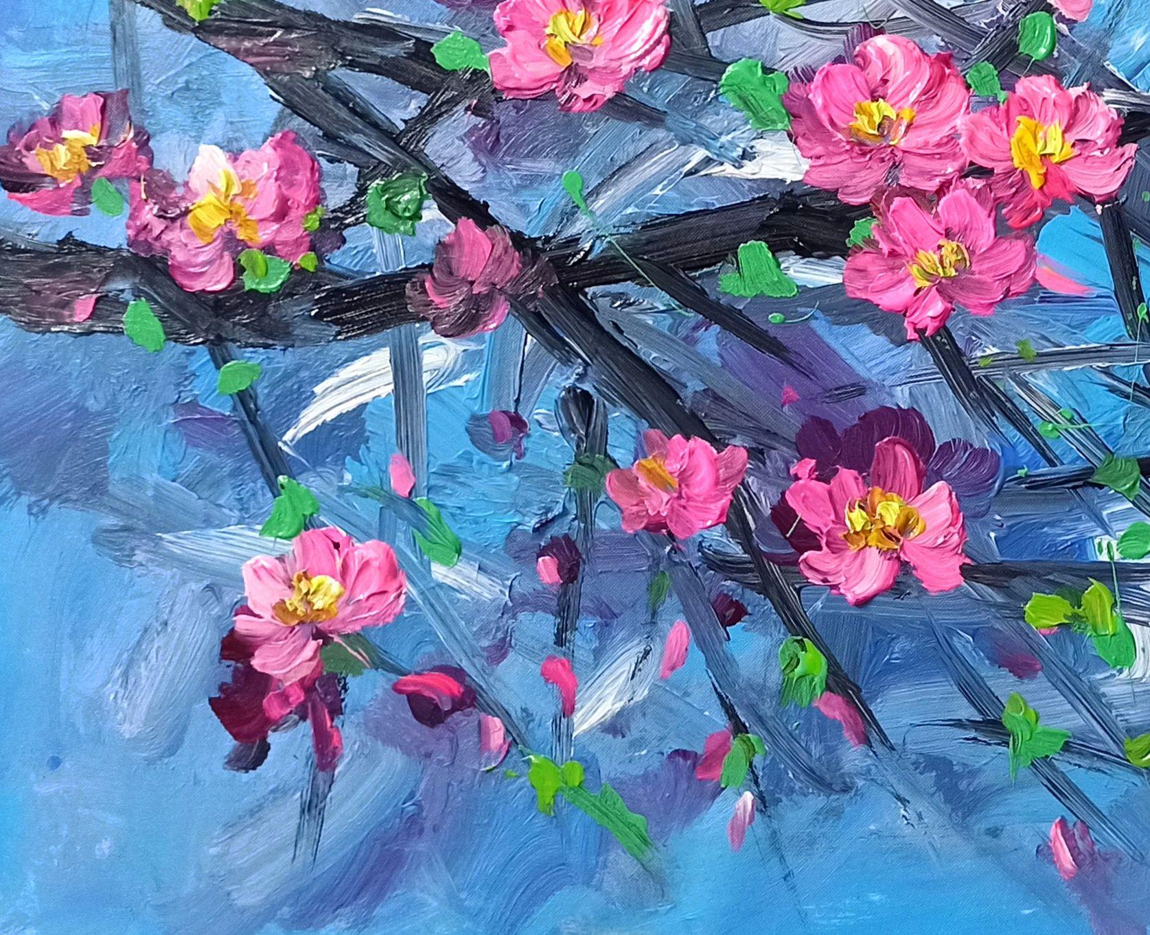Peach blossom, Painting, Acrylic on Canvas For Sale 4
