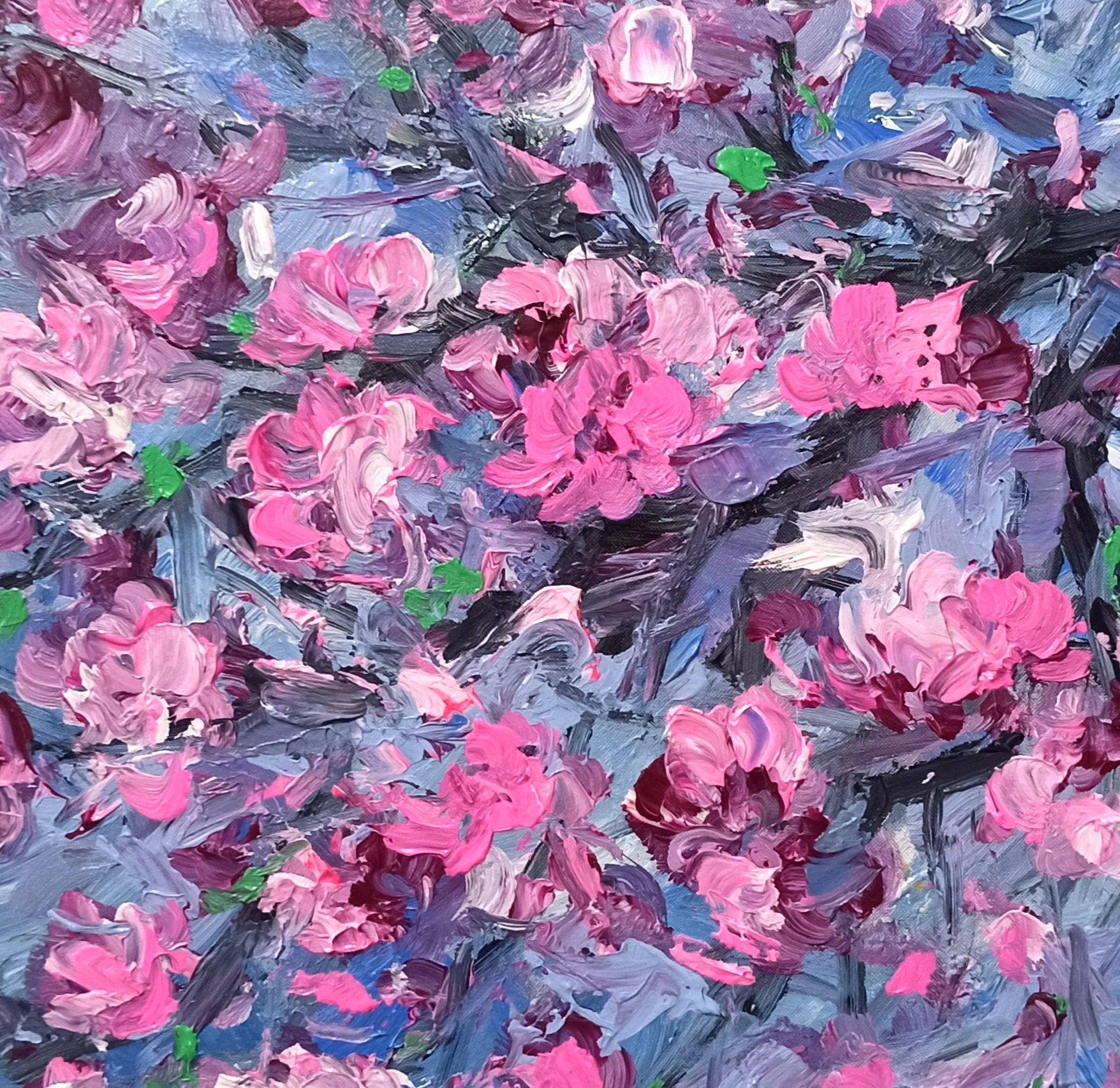 Fleur de pêcher, peinture, acrylique sur toile en vente 2