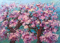 Fleur de pêcher, peinture, acrylique sur toile