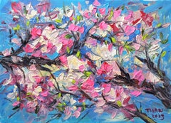 Fleur de pêcher, peinture, acrylique sur toile