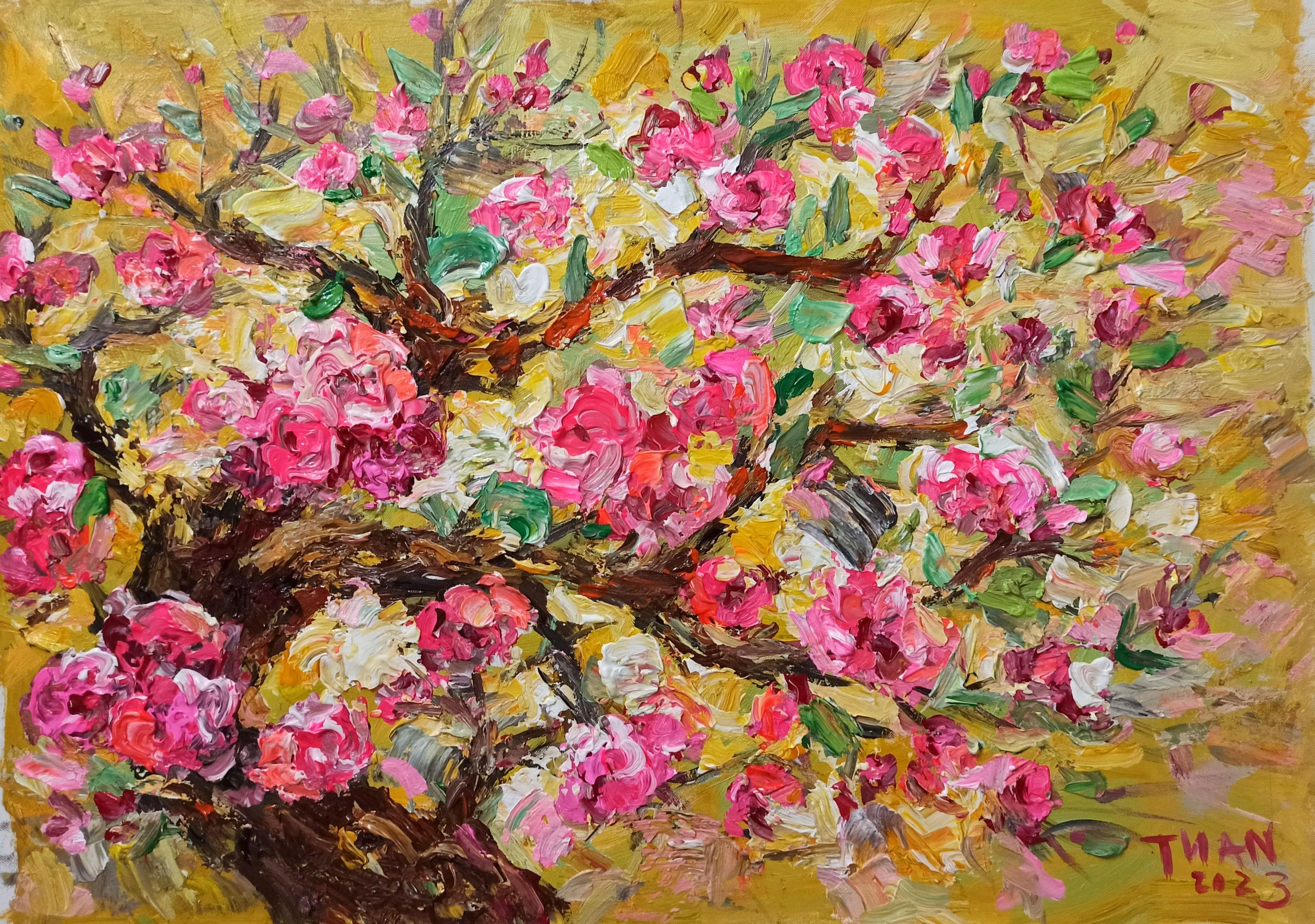 Fleur de pêcher, peinture, acrylique sur toile