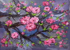 Fleur de pêcher, peinture, acrylique sur toile