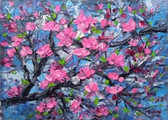 Fleur de pêcher, peinture, acrylique sur toile