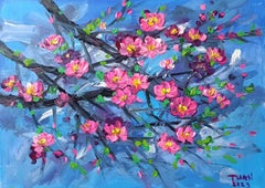 Fleur de pêcher, peinture, acrylique sur toile