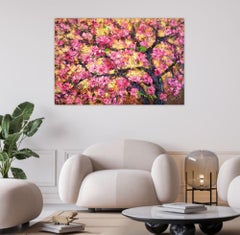 Pfirsichblüten blühen im Frühling, Gemälde, Acryl auf Leinwand