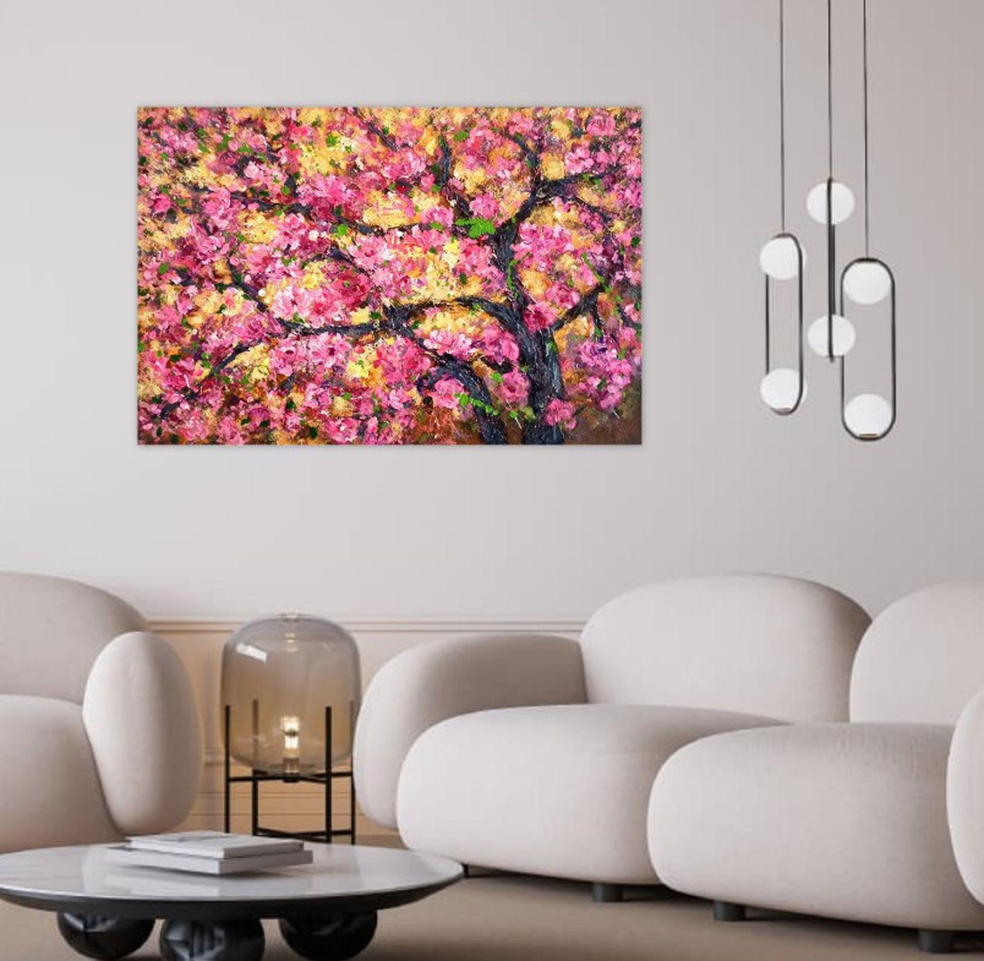 Peach blossoms bloom in spring, Painting, Acrylic on Canvas For Sale 2
