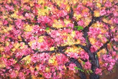 Peach blossoms bloom in spring, Painting, Acrylic on Canvas