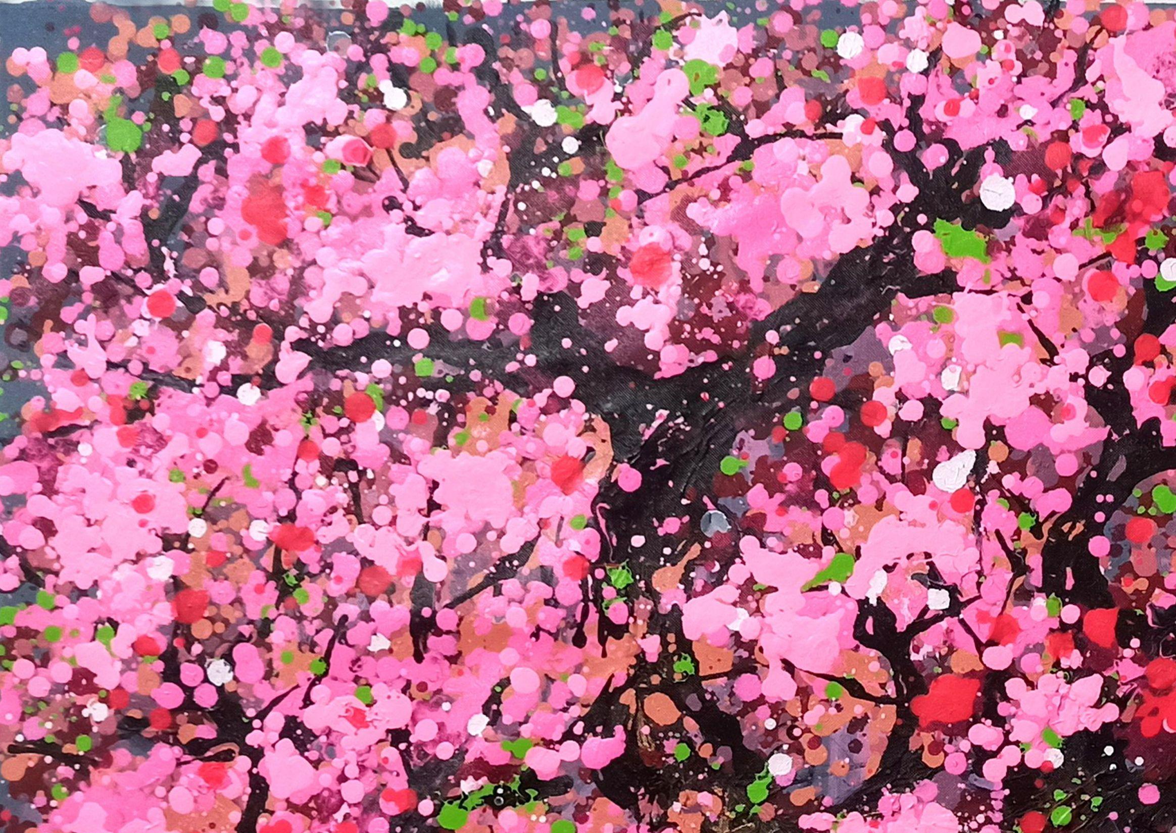 SAKURA - Cherry blossom, Painting, Acrylic on Canvas For Sale 1