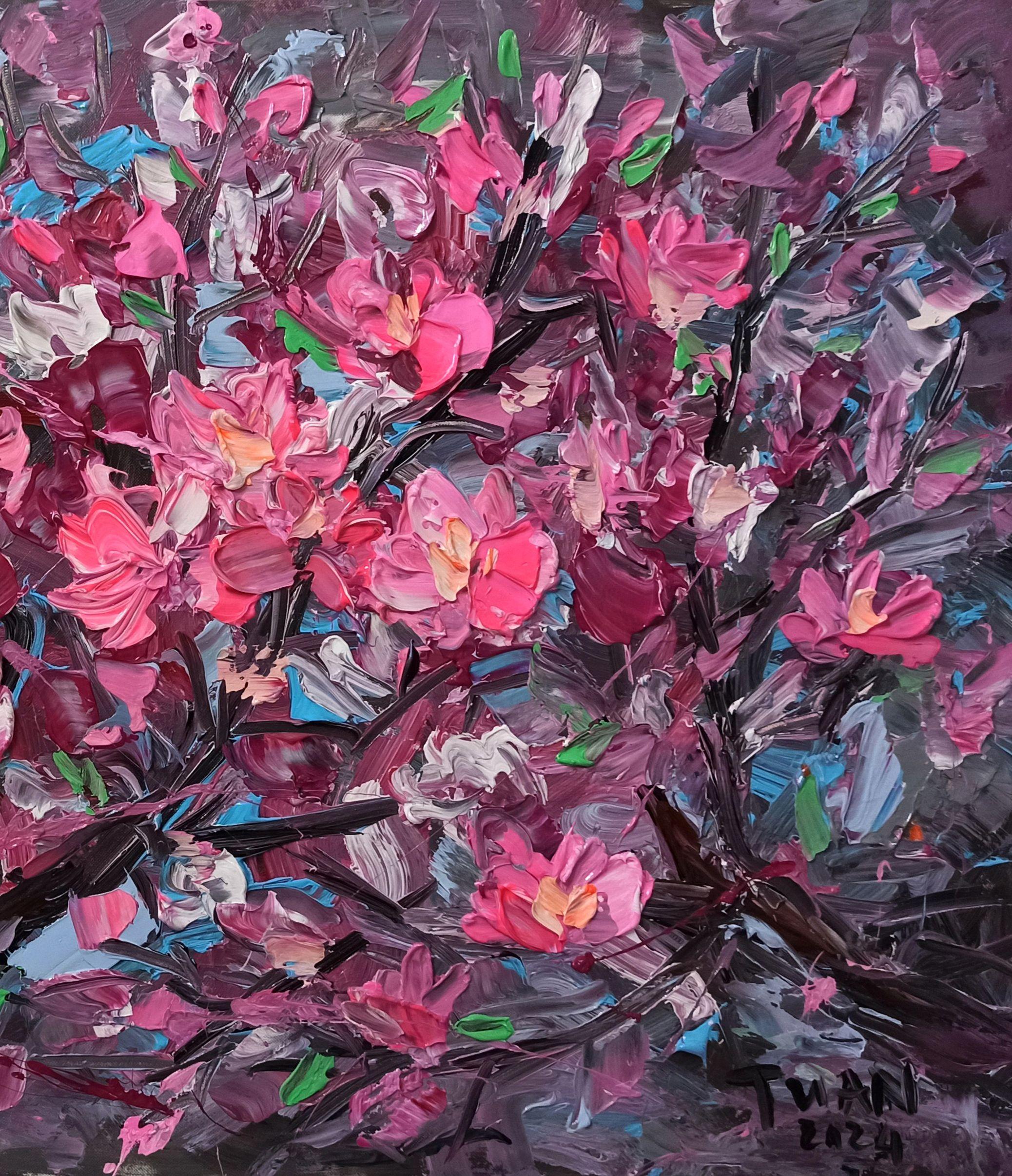 SAKURA-  cherry blossoms, Painting, Acrylic on Canvas For Sale 4