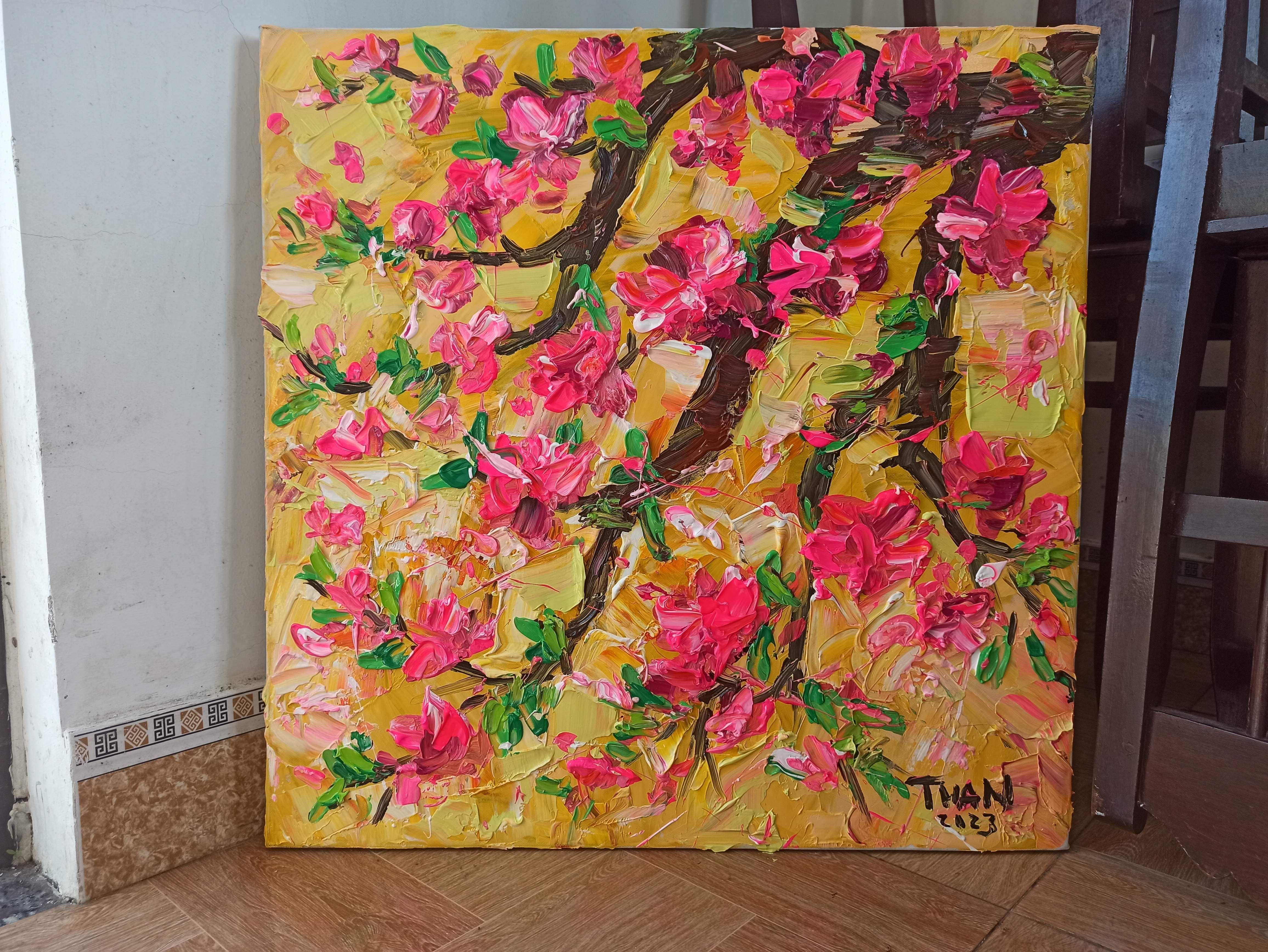 Spring blossoms, Painting, Acrylic on Canvas For Sale 4