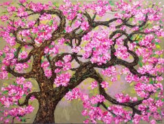 Fiore di pesco primaverile in fiore, Pittura, Acrilico su tela