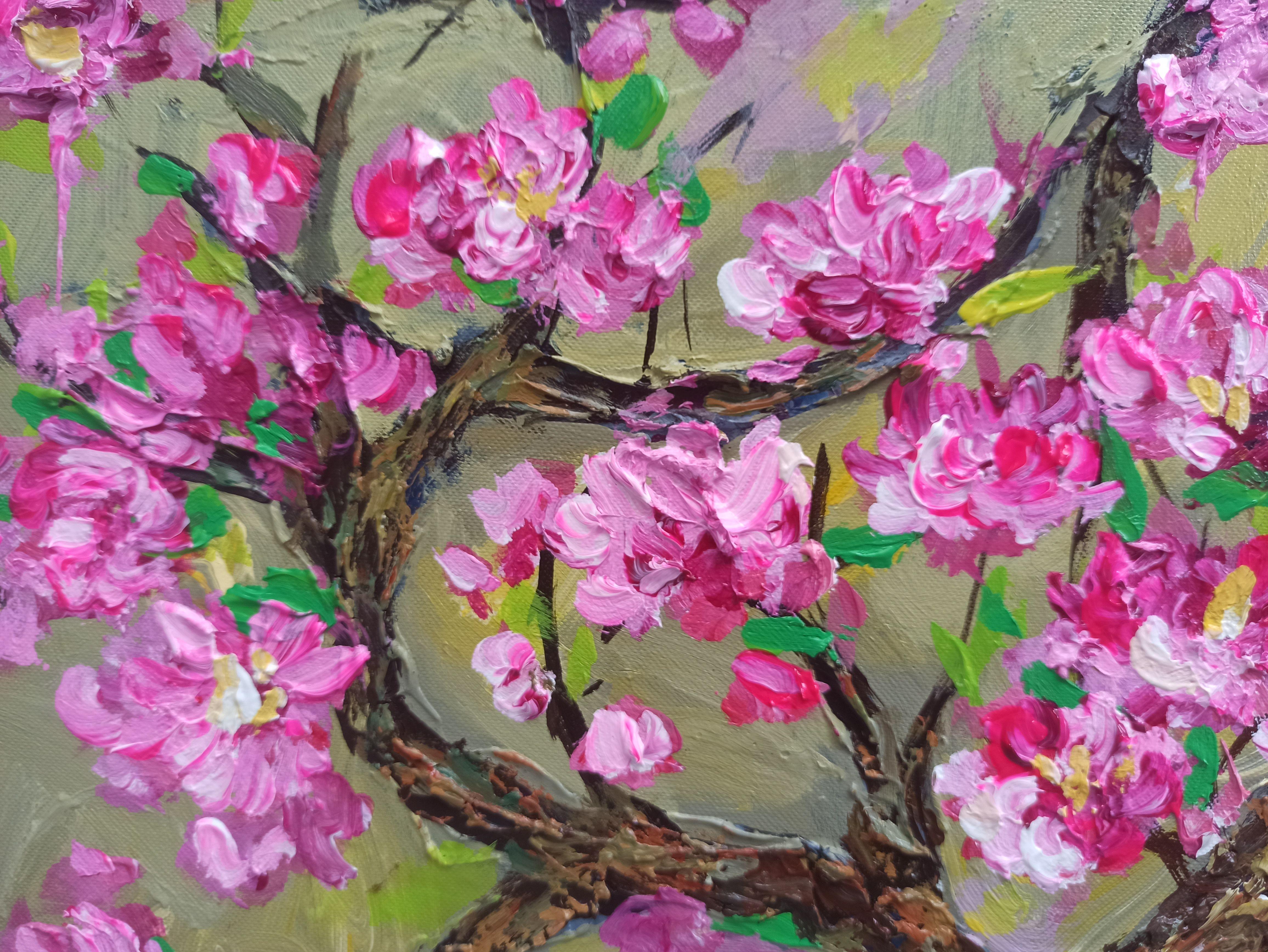 spring peach blossom bloom, Painting, Acrylic on Canvas For Sale 1