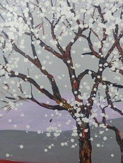 Paysage d'arbres de printemps, peinture, acrylique sur toile