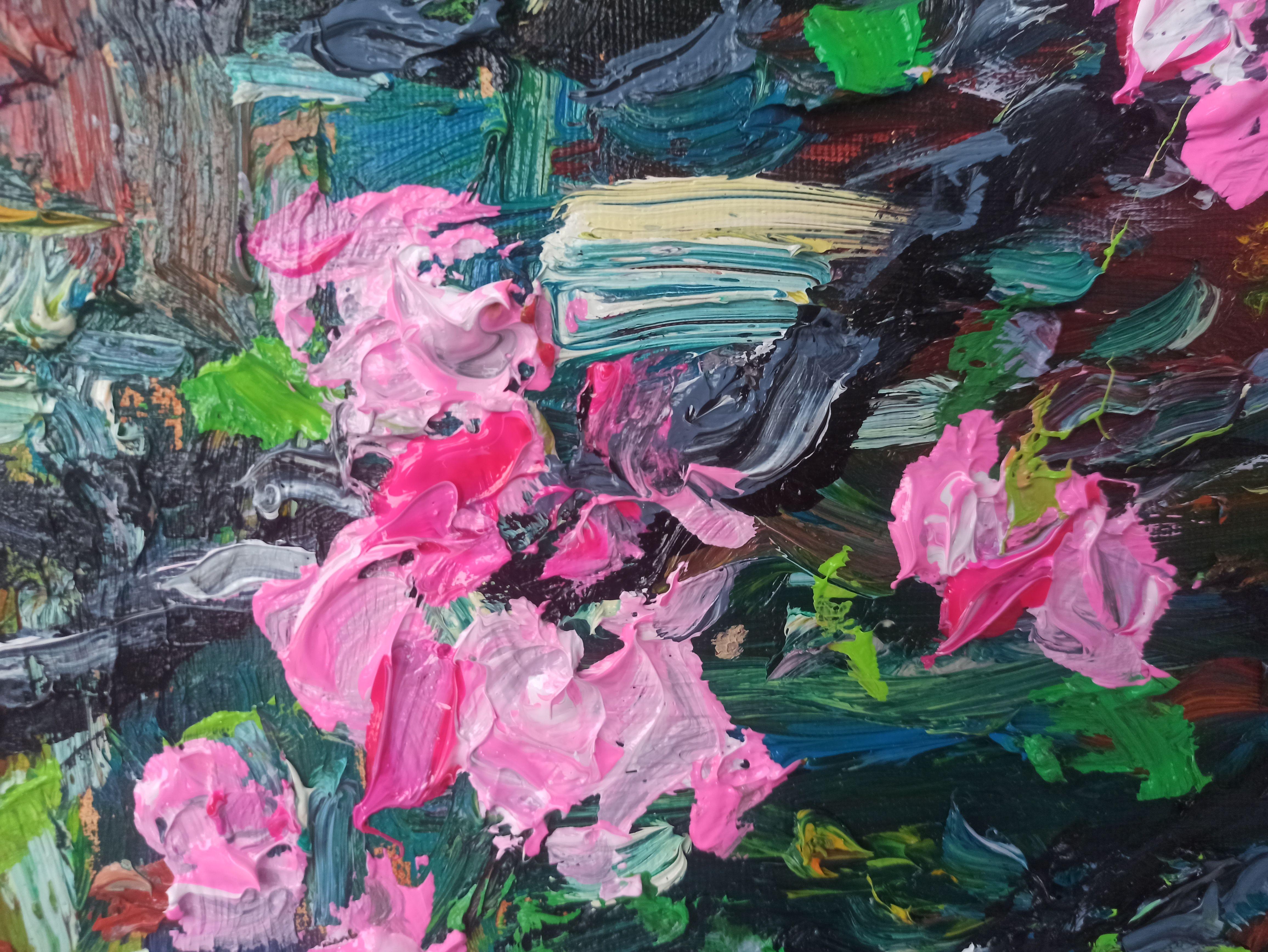 The cherry blossoms have bloomed signaling a new s, Painting, Acrylic on Canvas For Sale 1