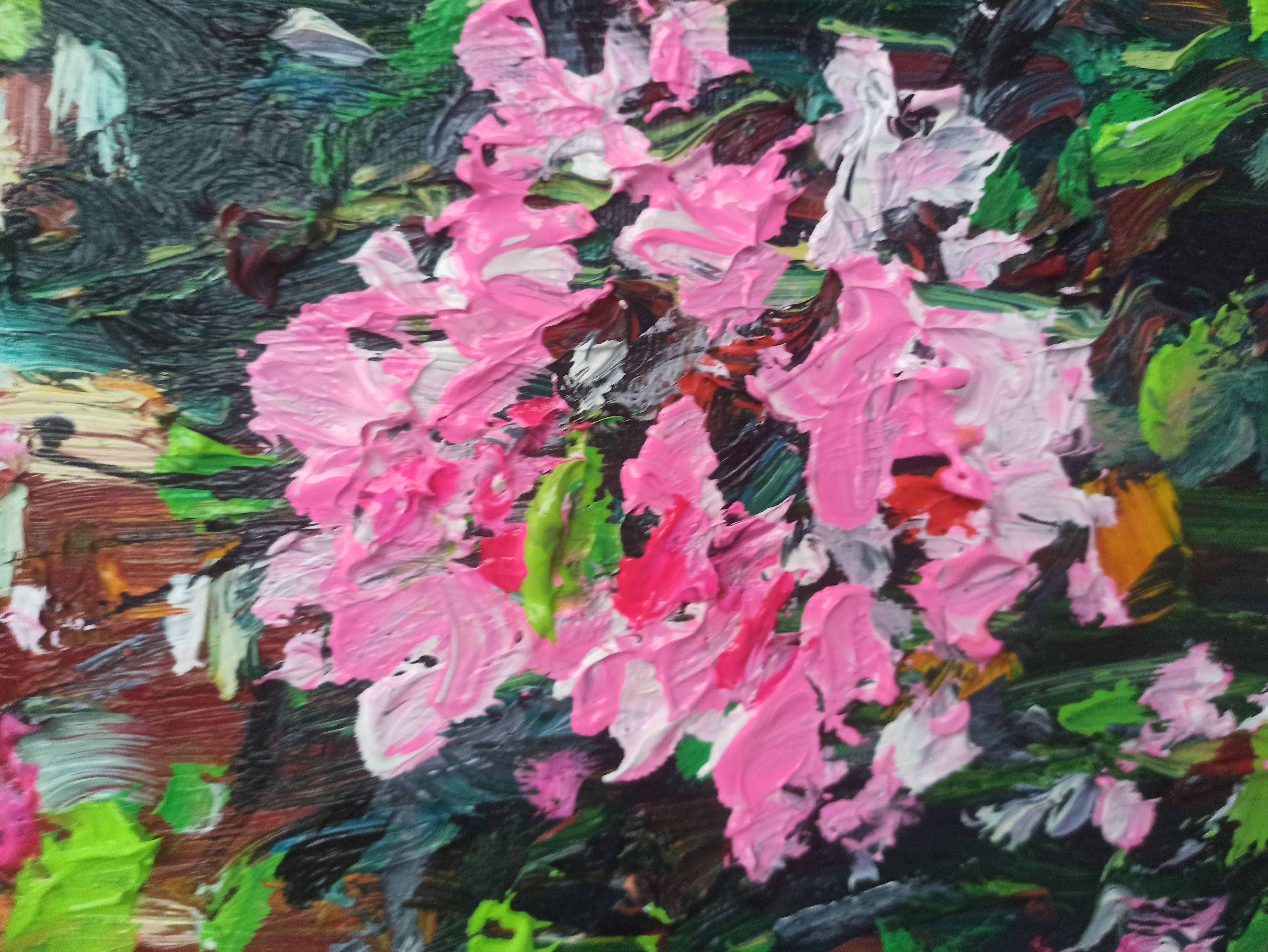 The cherry blossoms have bloomed signaling a new s, Painting, Acrylic on Canvas For Sale 4