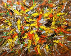 The feeling of autumn when the yellow leaves fall, Painting, Acrylic on Canvas