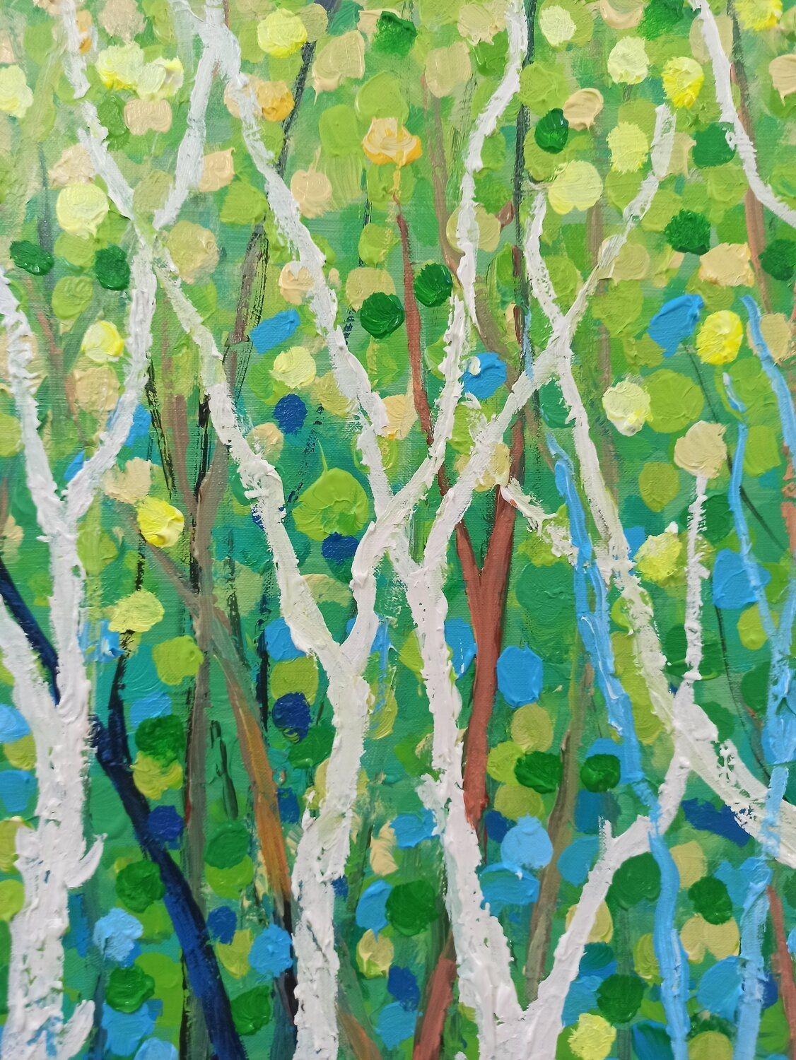 Landschaft mit Bäumen, Gemälde, Acryl auf Leinwand im Angebot 1