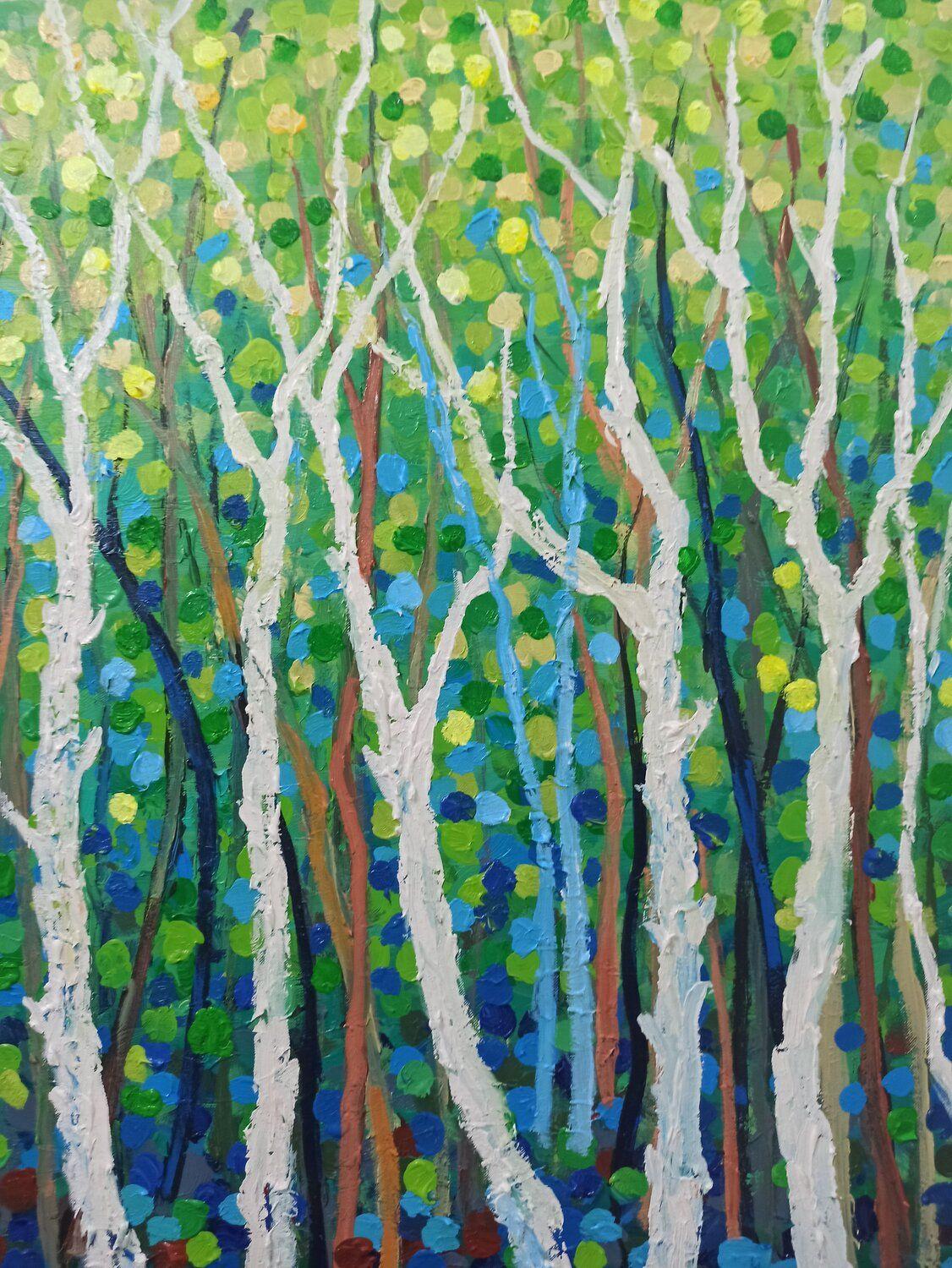 Landschaft mit Bäumen, Gemälde, Acryl auf Leinwand im Angebot 2