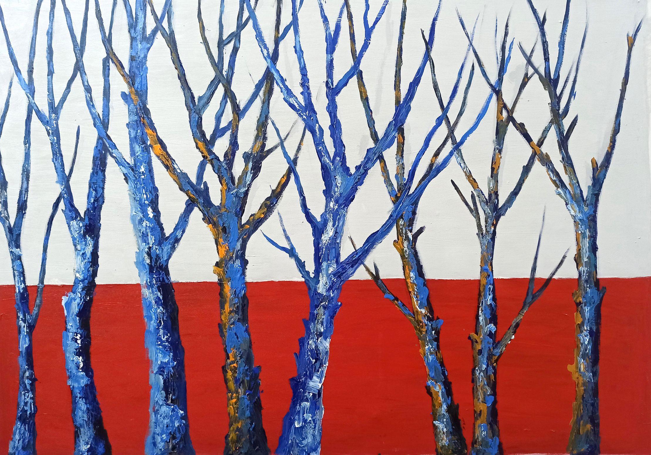 Landschaft mit Bäumen, Gemälde, Acryl auf Leinwand