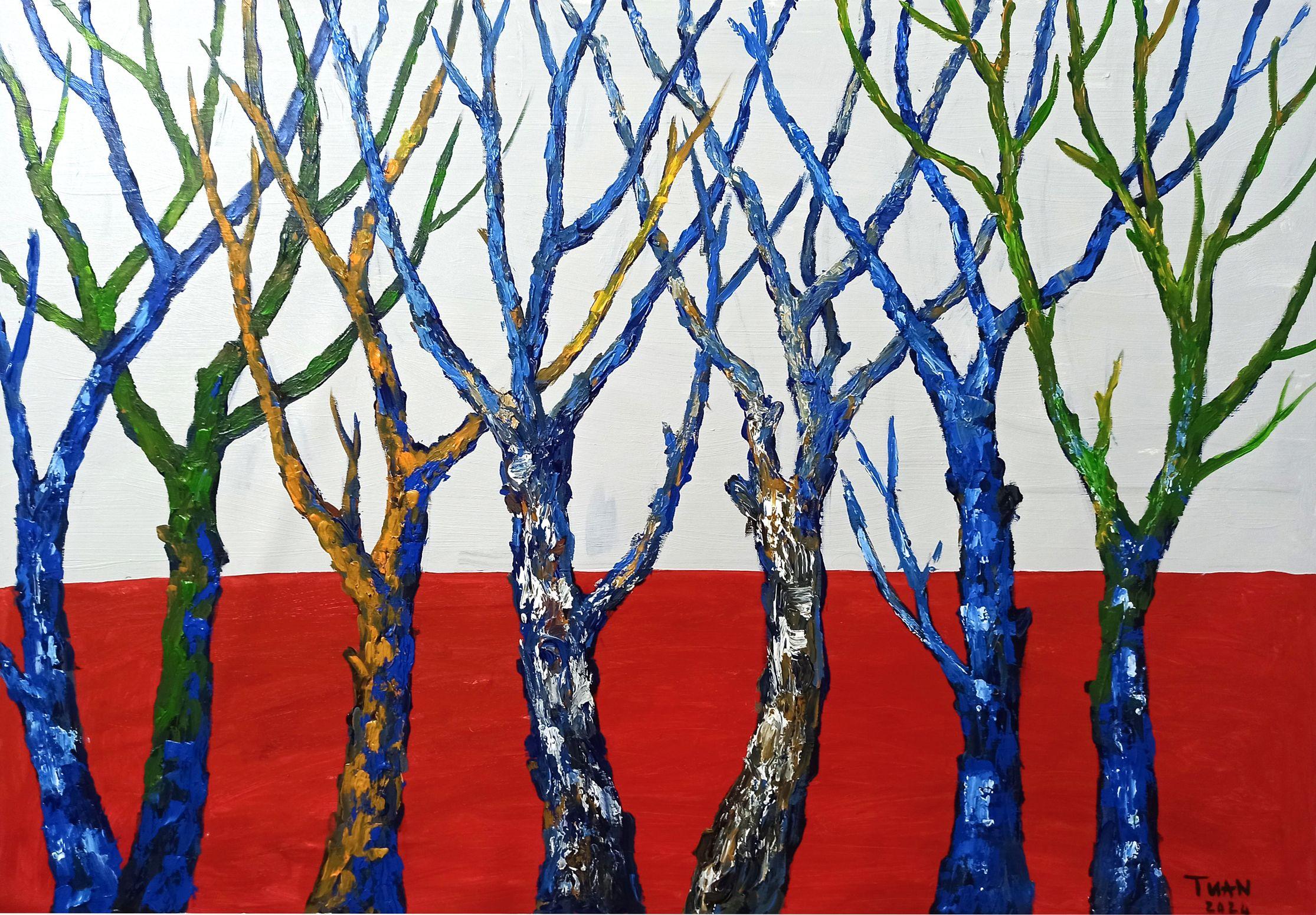 Landschaft mit Bäumen, Gemälde, Acryl auf Leinwand