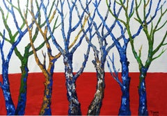 Landschaft mit Bäumen, Gemälde, Acryl auf Leinwand