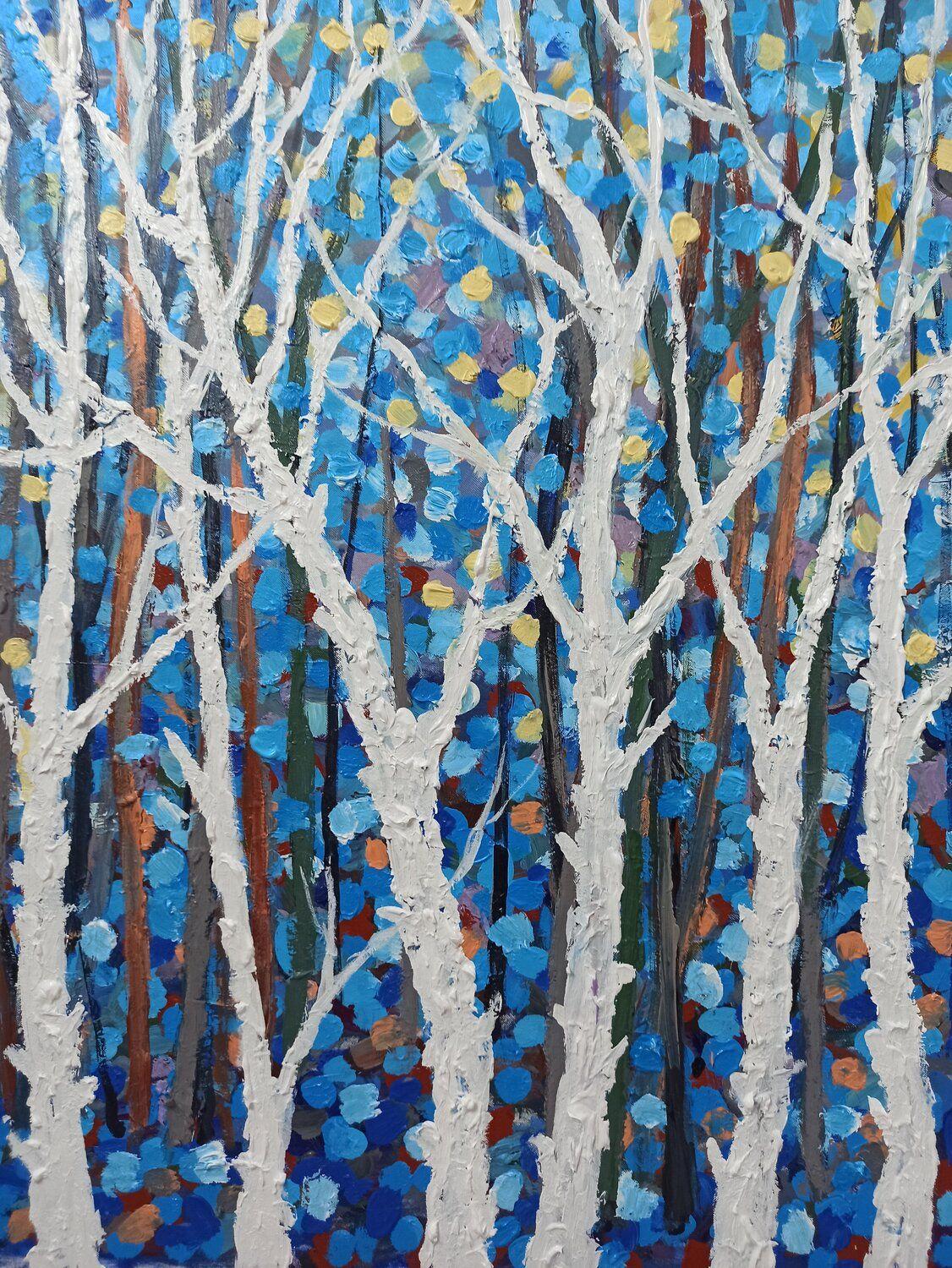 Trees landscape, Painting, Acrylic on Glass For Sale 1