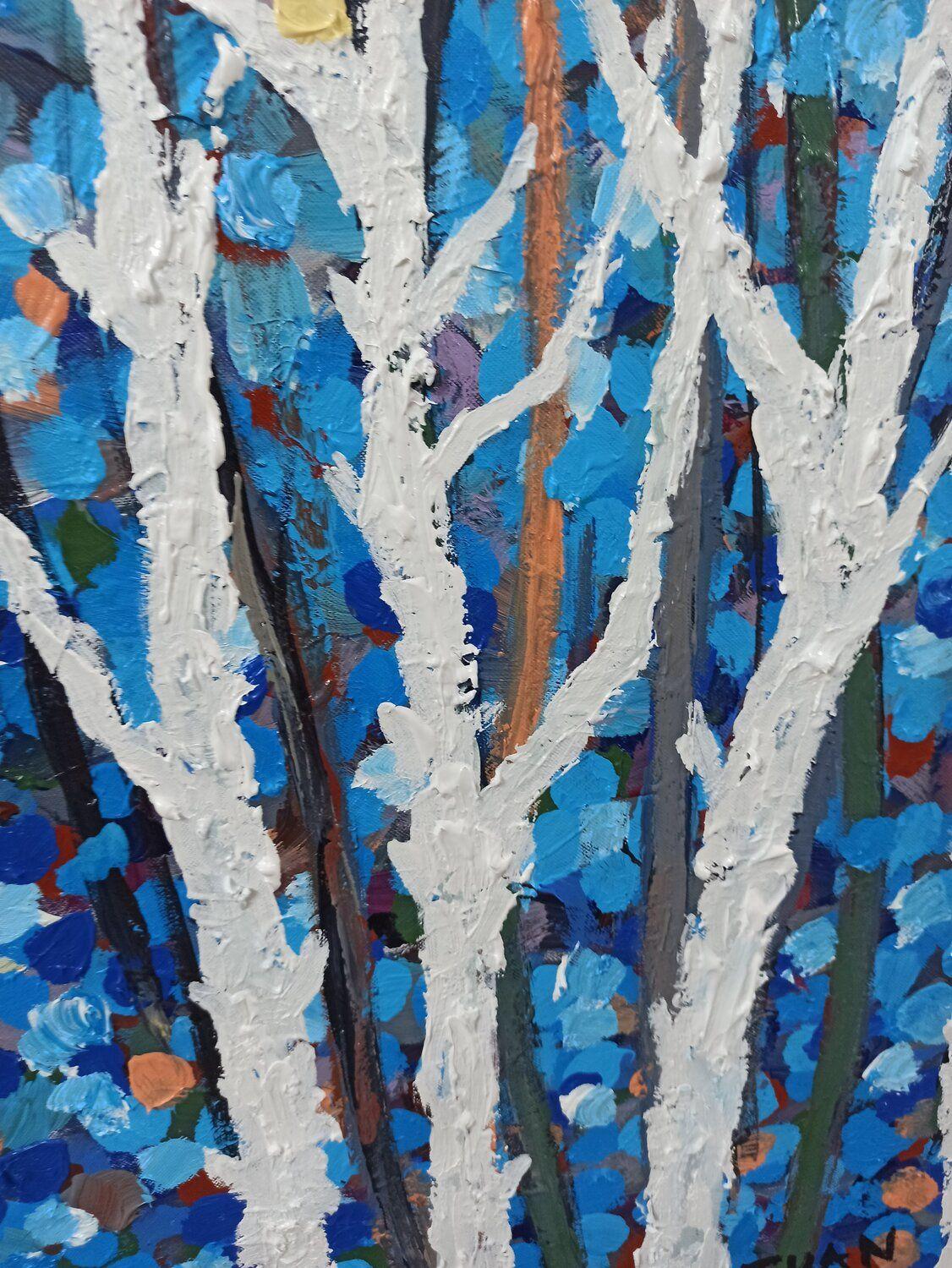 Trees landscape, Painting, Acrylic on Glass For Sale 3