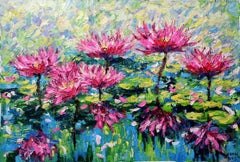 Wasserlilien (80x120cm Morgen im See), Gemälde, Acryl auf Leinwand