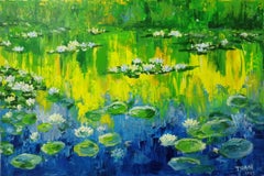 Water Lilies( 80x120cm morning in the lake), Painting, Acrylic on Canvas