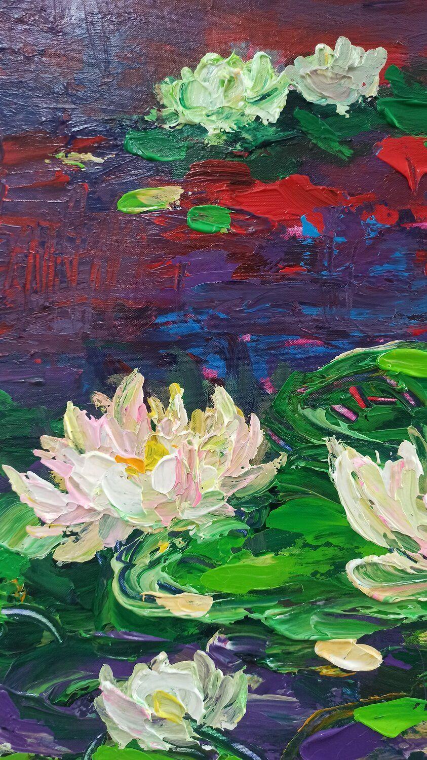 Water Lilies-80x120cm, Painting, Acrylic on Canvas For Sale 4