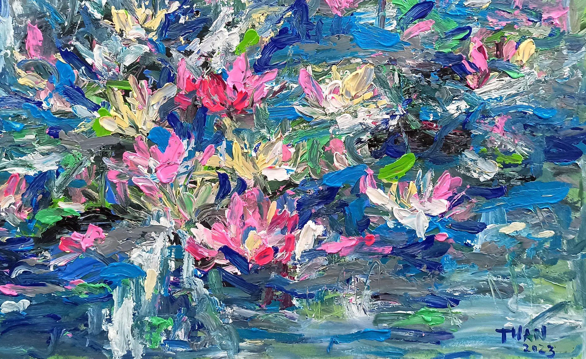 Water lilies, Painting, Acrylic on Canvas For Sale 1
