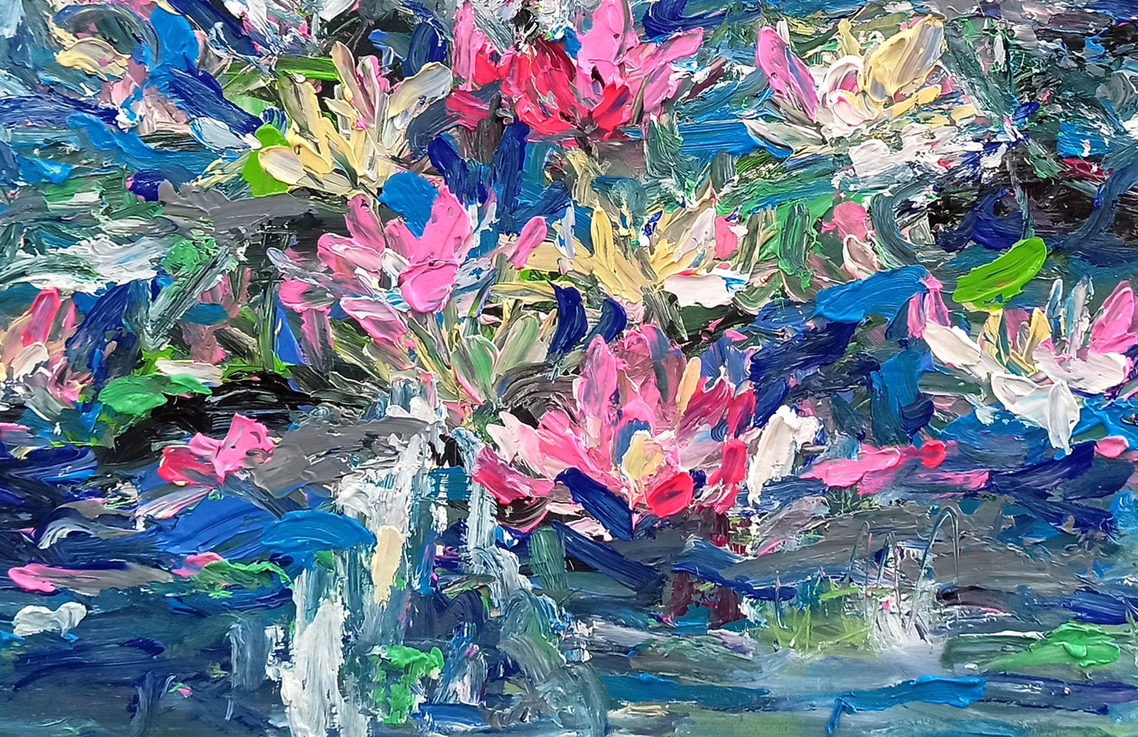 Water lilies, Painting, Acrylic on Canvas For Sale 2