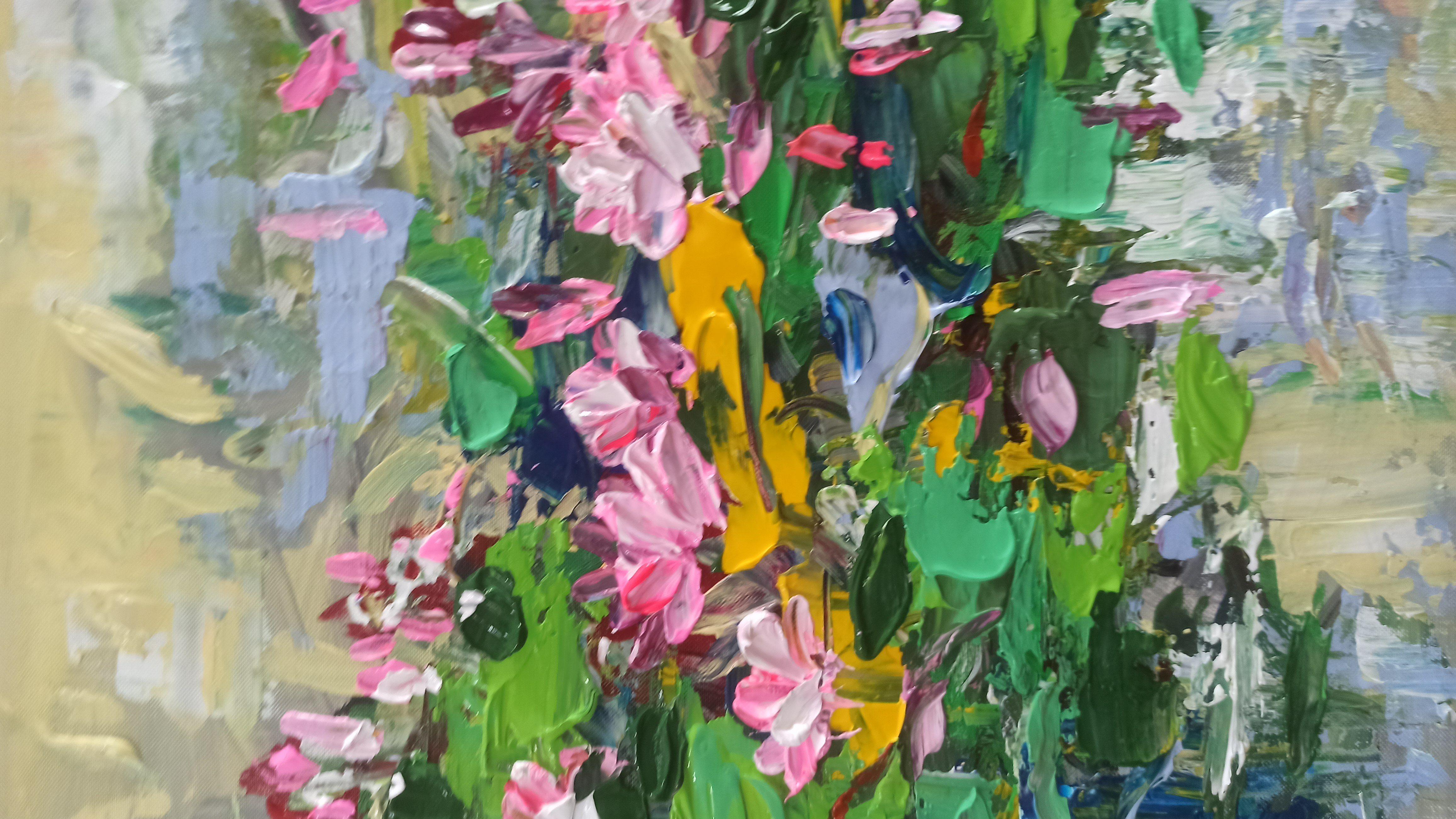   Der Anblick erinnert an den Garten von Monet in Giverny im Spätsommer. Die Perspektive führt den Betrachter in die Tiefe der Landschaft, wo das Licht den Schwerpunkt der Komposition bildet. Die warmen Farben und die Stille der Szene erinnern an