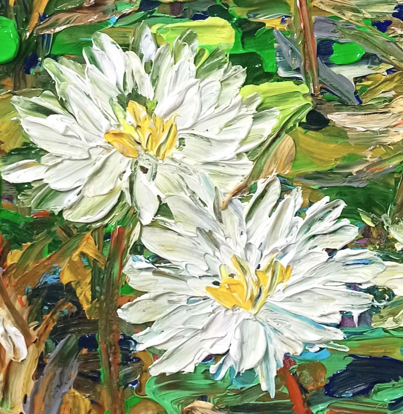 Wasserlilien glänzen auf der Oberfläche des Sees, Gemälde, Acryl auf Leinwand im Angebot 1