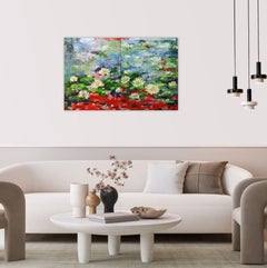 Water lily, Flower of purity ( 2 panel), Painting, Acrylic on Canvas