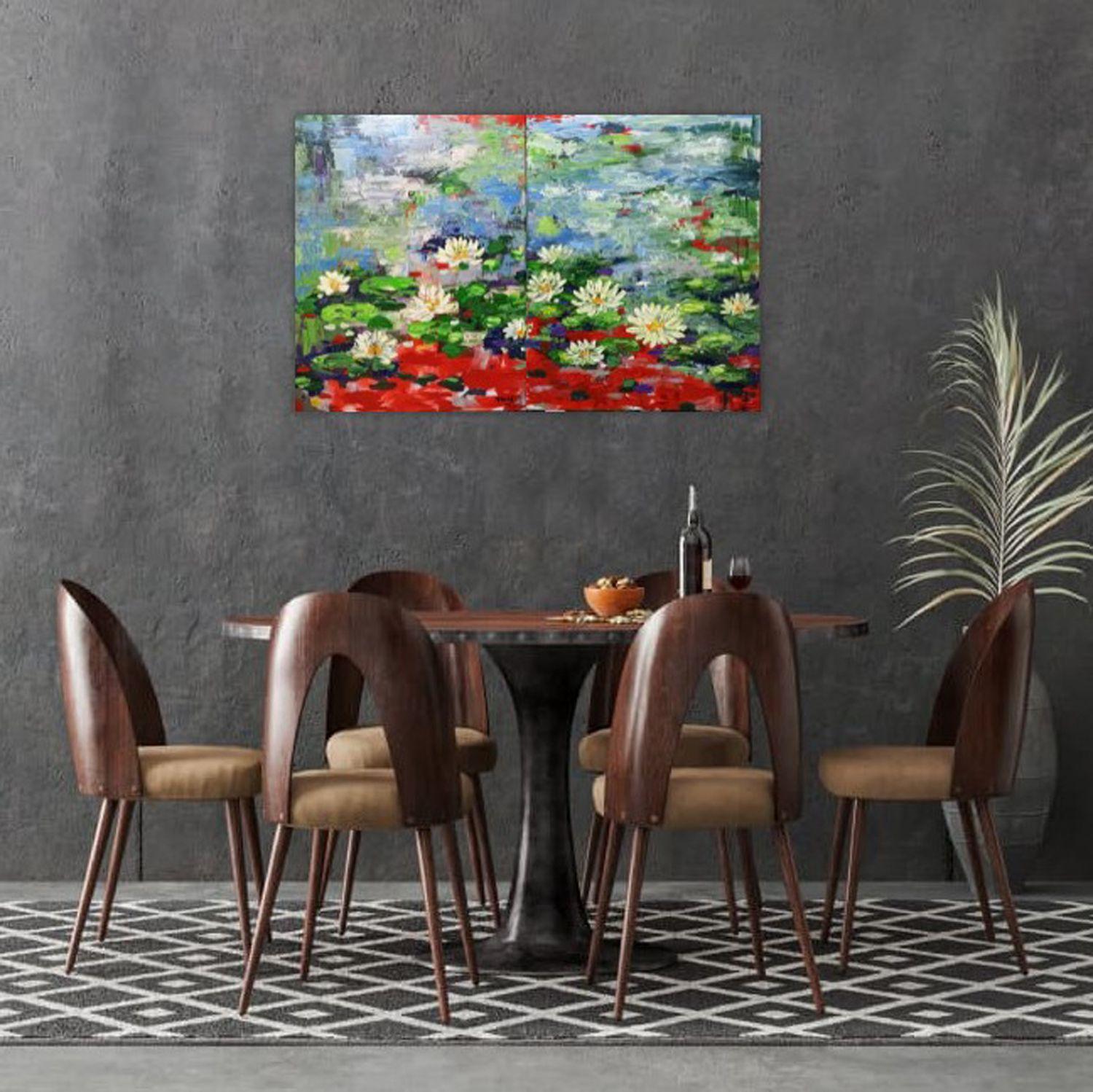 Water lily, Flower of purity ( 2 panel), Painting, Acrylic on Canvas For Sale 4