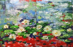 Water lily, Flower of purity ( 2 panel), Painting, Acrylic on Canvas