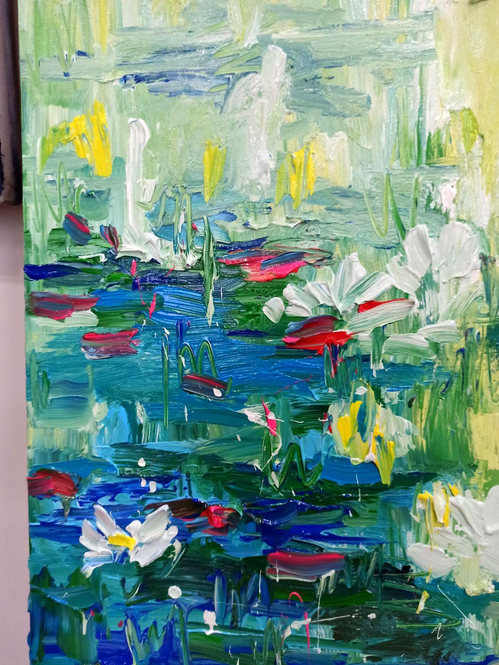 Nenúfar, Flor de la pureza, Pintura, Acrílico sobre lienzo en venta 2