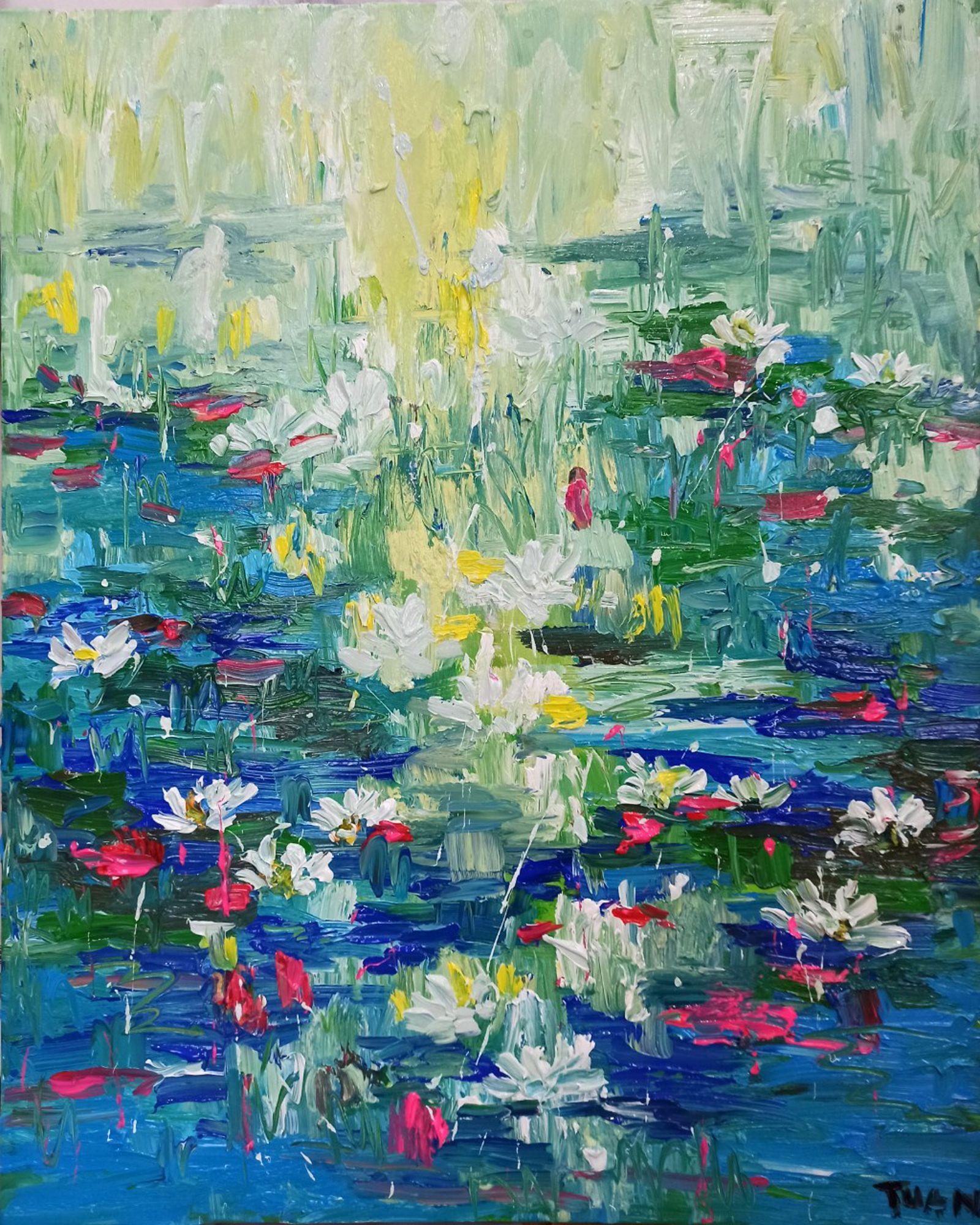 water lily acrylic painting