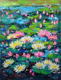 Peinture - Lily d'eau, Fleur de pureté, Acrylique sur Toile