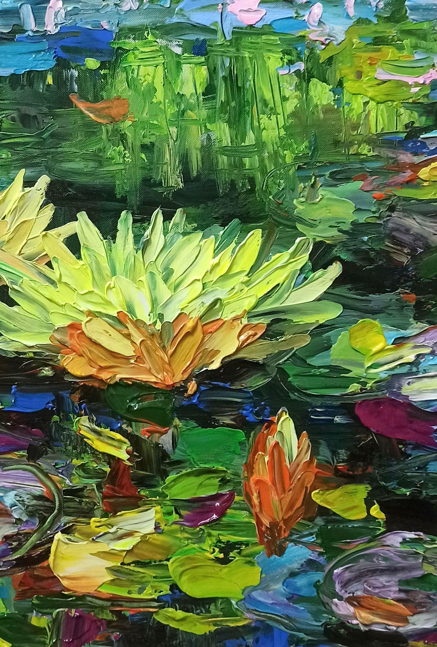 Seerose in voller Blüte, Gemälde, Acryl auf Leinwand (Impressionismus), Painting, von LE ANH TUAN