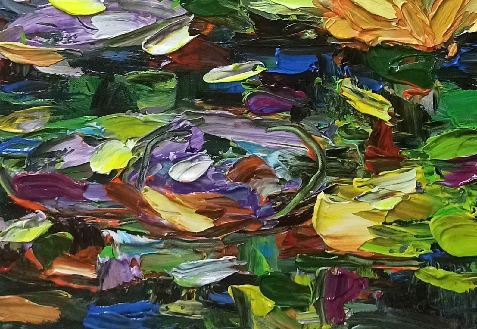Seerose in voller Blüte, Gemälde, Acryl auf Leinwand im Angebot 2
