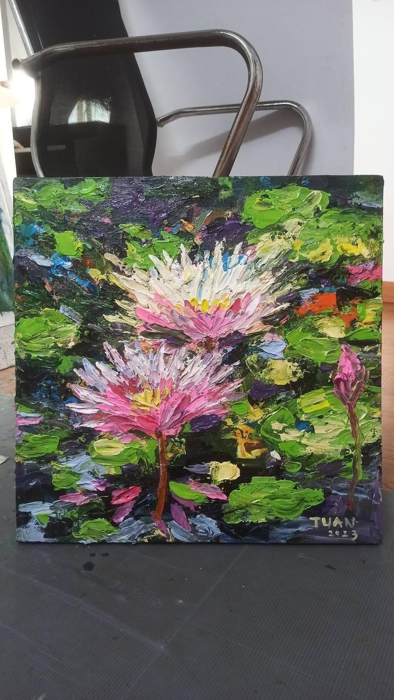 Water lily full bloom, Painting, Acrylic on Canvas For Sale 4