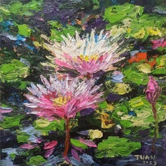 Seerose in voller Blüte, Gemälde, Acryl auf Leinwand