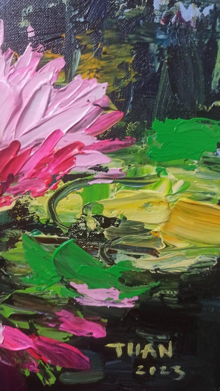 Seerose volle Sonne, Gemälde, Acryl auf Leinwand im Angebot 1