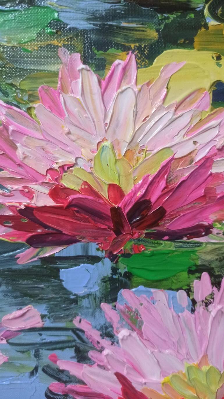 Seerose volle Sonne, Gemälde, Acryl auf Leinwand im Angebot 2