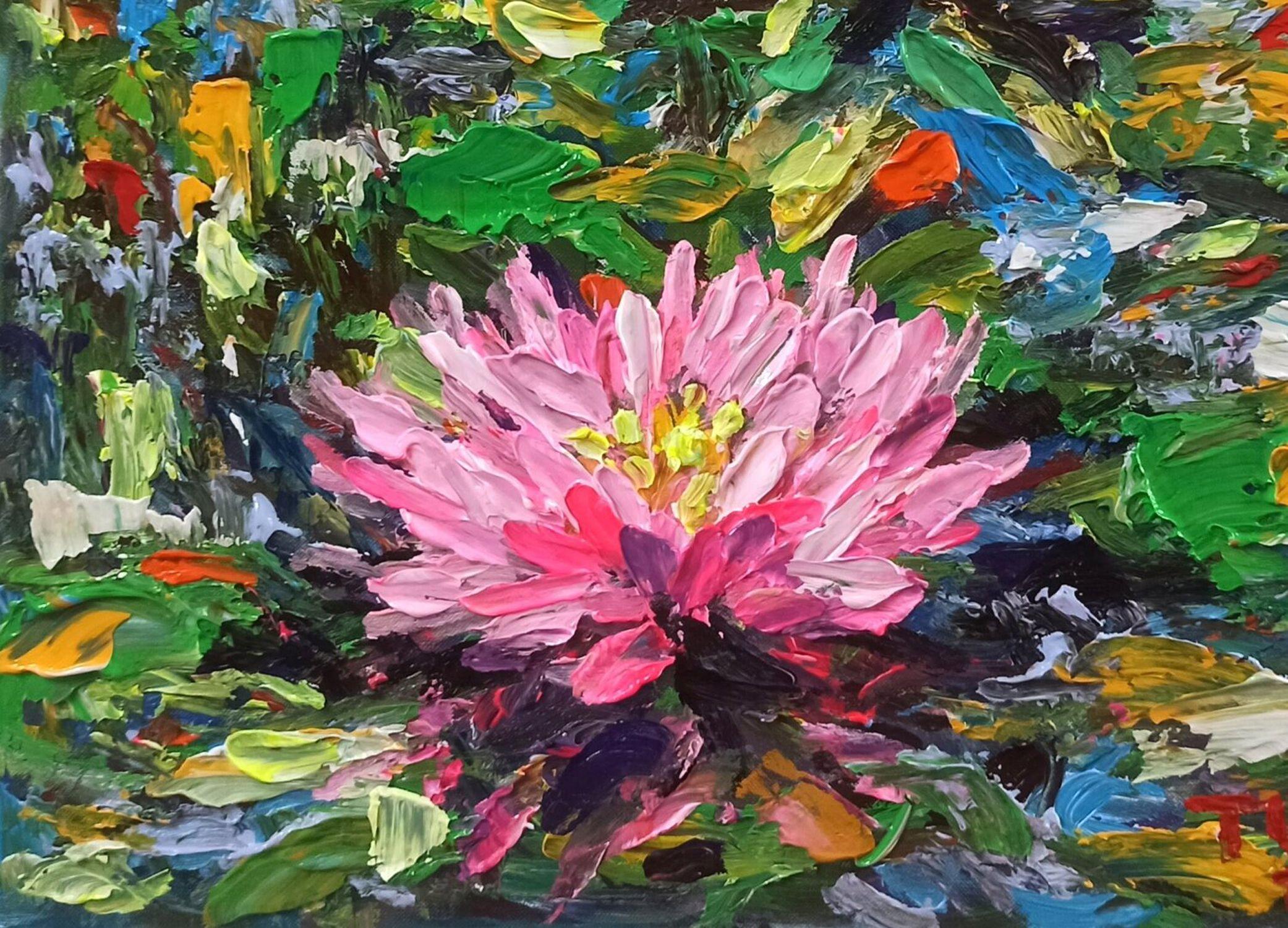 Water lily pond, Painting, Acrylic on Canvas im Angebot 2